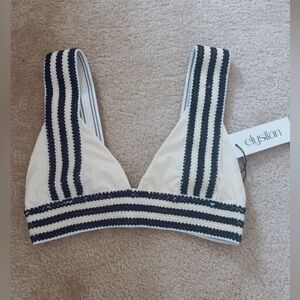 NWT Elysiian Bikini Swim Top Crochet Overlay Cream Black Large